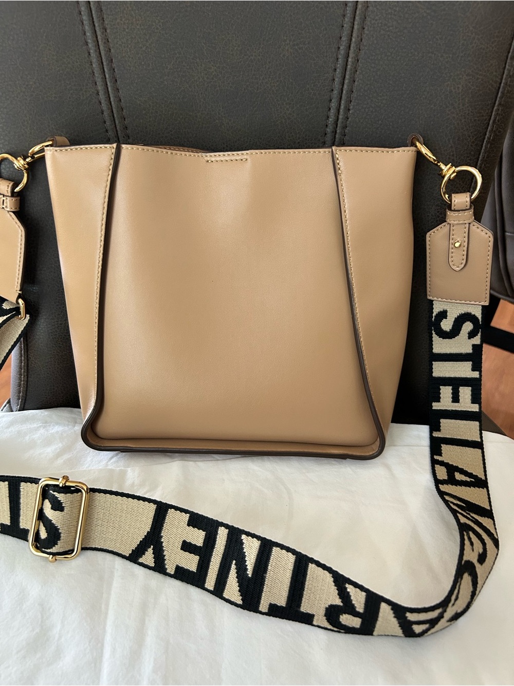 🎉Host Party Pick🎉 Stella McCartney Tan Logo Perforated Crossbody Bag with Strap - Picture 3 of 9